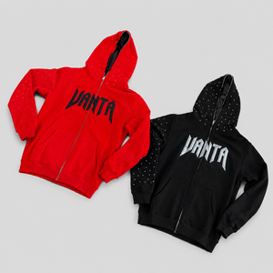 Sudadera con capucha personalizada al por mayor, de tejido grueso de 500 g/m², con cremallera, estilo vintage, con gráfico de diamantes de imitación, de alta calidad para hombre - Product Image 1