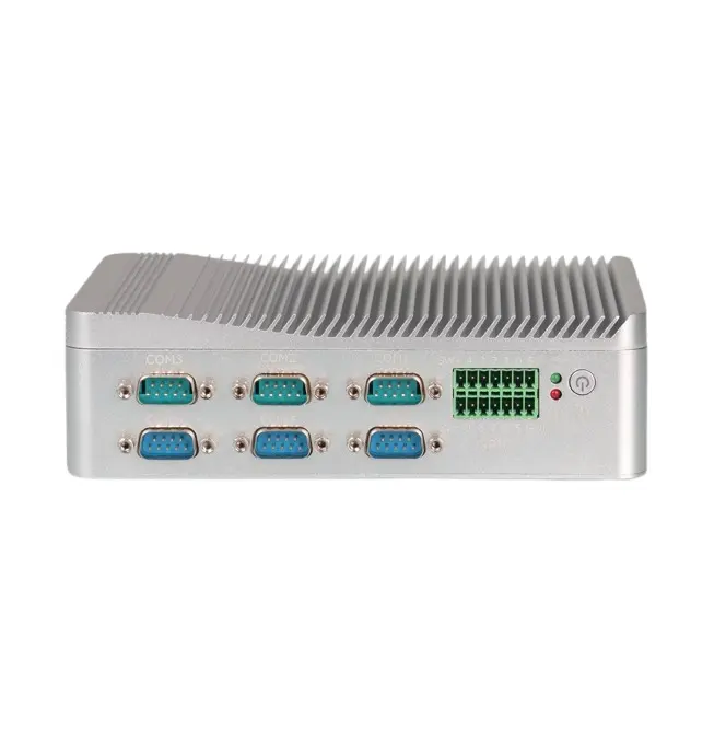 Fanless กล่อง PC 6 COM RS485 อุตสาหกรรมคอมพิวเตอร์ J1900 รองรับ GPIO 2 * RJ45 Giga Lan จอแสดงผลคู่อุตสาหกรรมคอมพิวเตอร์ PC