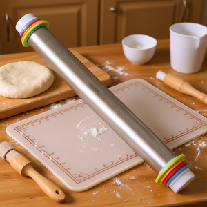 Rouleau à pâtisserie réglable en acier inoxydable avec anneaux de réglage de la épaisseur pour la pâtisserie et la fabrication de pâtisseries - Product Image 2