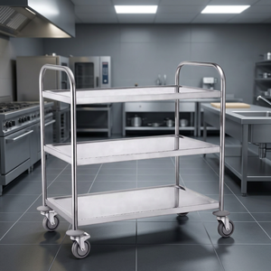 Chariot utilitaire à roulettes en acier inoxydable à 3 niveaux, robuste, pour cuisine commerciale - Product Image 1