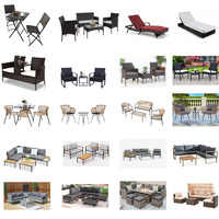 Ensemble de conversation de jardin moderne en rotin avec structure en acier imperméable, avec grill et chauffage