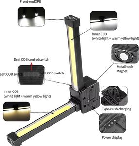 Lampe de poche LED <span class=keywords><strong>portable</strong></span> avec crochet magnétique Banque d'alimentation rechargeable USB pliante à 180 ° pour cadeau de lumière de travail de gymnastique et de camping - Product Image 3
