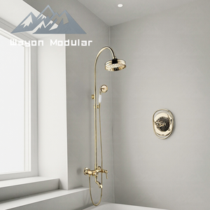 Système <span class=keywords><strong>de</strong></span> douche mural <span class=keywords><strong>de</strong></span> luxe Wayon en or, ensemble <span class=keywords><strong>de</strong></span> douche à effet pluie avec douchette à main - Product Image 3