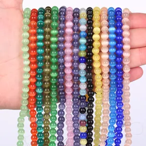 Fashionable Natural Cat Eye Stone Beads Loose Healing Cat's Eye Charms Stone Beads for Jewelry Making Findings DIY Bracelet 15''