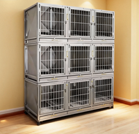 Transporteur pour animaux de compagnie en acier inoxydable personnalisable à neuf portes avec plateau métallique, design respirant, montage facile et structure stable