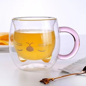 Doppelwandige Kaffeeglas-Tasse mit Niedlichem Cartoon-Katzen-Muster Haushalt Milch Bedruckter Becher - Product Image 4