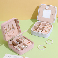 Organisateur de bijoux de voyage à fermeture éclair portable en gros Boîte de rangement en cuir PU faite à la main avec miroir pour boucles d'oreilles colliers bagues