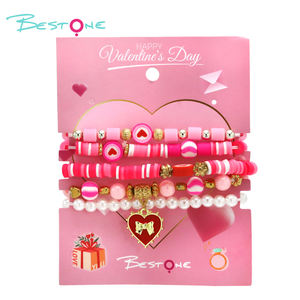 New 5pcs/set Cute Love Dwarf Pink Soft Ceramic Adjustable Beaded <b>Bracelet</b> Set <b>for</b> Women <b>Girls</b> Jewelry with Heart <b>Charm</b> - Product Image 4