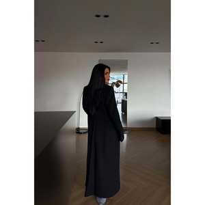 Blazer noir pour femme à simple boutonnage avec boutons décoratifs, longueur longue, tailles XS-XL, trench respirant - Product Image 1