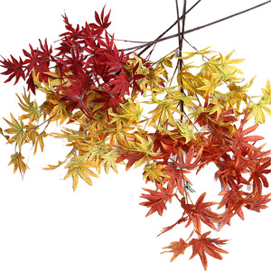 Lichao <b>Artificial</b> Maple Leaves Single <b>Branch</b> Plastic Fabric Wedding Home Decor Green Red Yellow Orange Brown - Product Image 5