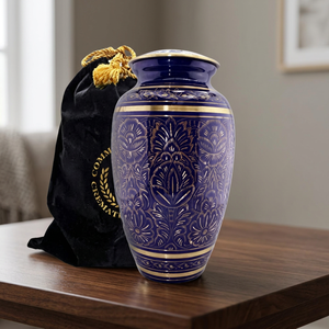 <b>Purple</b> American Style Eco-Friendly Brass Cremation Urn Keepsake Ashes Memorial Vase Floral Embossed Monument <b>Velvet</b> Gift Bag - Product Image 3