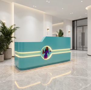 Modern wood Reception <b>Desk</b> Teal Color Contemporary Design For Salon Leisure Facilities Durable Commercial Furniture - Product Image 1