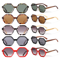 Lunettes de soleil en bois de luxe hexagonales en bambou, lunettes de soleil en bois personnalisées pour hommes, lunettes de soleil unisexes
