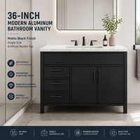 Meuble de salle de bain en aluminium imperméable avec double vasque et plateau en marbre artificiel pour usage résidentiel et commercial