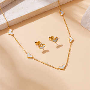 Heart Shape Gold Plated Stainless Steel Necklace Earrings <b>Bracelet</b> <b>Set</b> For Women Gift Jewelry Fashion Accessory - Product Image 2