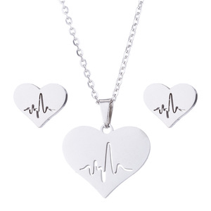 Pendentif pour femme Heart Beat <span class=keywords><strong>ECG</strong></span> Love Version Clavicule Chaîne Nouvel ensemble en acier inoxydable - Product Image 6