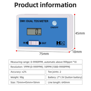 Medidor de Calidad del Agua <span class=keywords><strong>en</strong></span> Línea HM Digital DM1, Medidor de <span class=keywords><strong>TDS</strong></span>/EC con Pantalla LCD, Detección de <span class=keywords><strong>PPM</strong></span> de hasta 9990 <span class=keywords><strong>ppm</strong></span>, Entrada/Salida para Piscina y Laboratorio - Product Image 4