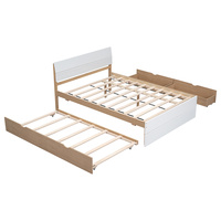 Cadre de lit double Queen Size en bois au design moderne personnalisé avec tête de lit gigogne 2 tiroirs de rangement pour chambre à coucher