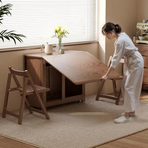 โต๊ะรับประทานอาหารไม้เนื้อแข็งทรงสี่เหลี่ยมพับได้ ดีไซน์มินิมอลสำหรับบ้านขนาดเล็ก 4 ที่นั่ง - Product Image 4