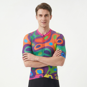 Cycling Jersey Men Aero Race Fit Road Bike Jersey Short Sleeved Moisture Wicking Breathable Zip Pocket UPF50 Bicycle Wear