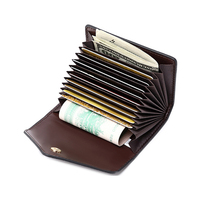 Dompet Kartu Kredit Wanita Lucu Warna Hitam dari Kulit PU Bertekstur, Dapat Diperluas dengan Kancing, Dilengkapi RFID Blocking, Model Amplop