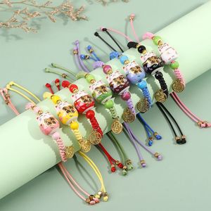 Braccialetti di gioielli di moda per gatti fortunati intrecciati a mano intrecciati a mano da donna <span class=keywords><strong>con</strong></span> ciondolo a campana - Product Image 1
