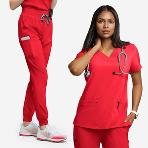 Women Hospital Scrubs Set Moisture Wicking V-Neck Uniforms For Nurses Doctors Rose Red Orange Red Blue Wine Red Dark Purple - Product Image 4