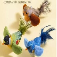 Mainan Kucing Interaktif Suara Burung Lucu dengan Desain Burung Realistis, Tali Elastis & Bulu Gantung untuk Anak Kucing