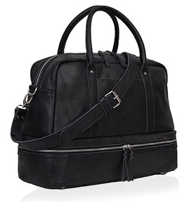 20 Inch <b>Black</b> Leather Overnight Travel <b>Bag</b> for Work with Shoulder Strap Zipper Closure Packable Flight Men's Messenger <b>Bags</b> - Product Image 5