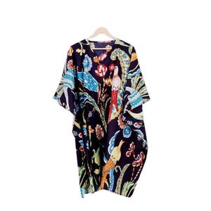 Kaftan pour femmes en coton 100% fait main, imprimé floral, col en V, manches longues, coupe ample, écologique, pour l'été et les occasions décontractées - Product Image 5