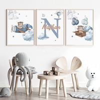 Art mural personnalisé pour chambre d'enfant, ours en peluche, affiches personnalisées avec nom, toile, décoration de chambre de bébé garçon