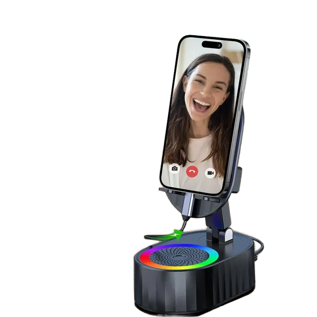 Portable 5-in-1 Flexible Cell Phone Stand Holder Desk Bed /Induction Speaker Atmosphere Light/Power Bank Mobile Phone
