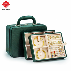 Baoren กระเป๋าใส่เครื่องประดับหรูหราหรูหราหรูหราทำจากหนัง PU พร้อมที่จับ, กำไลข้อมือเครื่องประดับสีเขียวเข้ม - Product Image 1