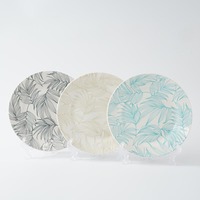 Service de table minimaliste à motif de feuilles et de plumes - Assiettes en porcelaine neutres et turquoise, vaisselle élégante pour la maison/le restaurant