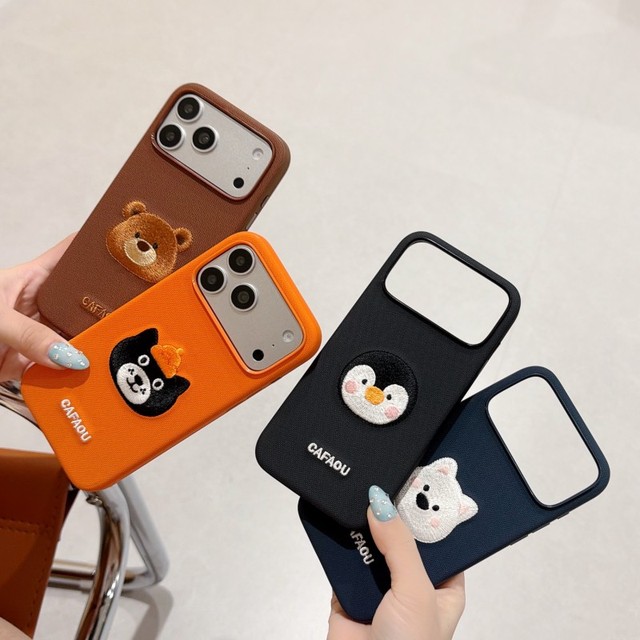 Cartoon 3D Embroidery Cute Dog Plush Cat TechWoven Texture Mobile Phone case for iPhone 17 16 15 Pro Max Shockproof Cover Back