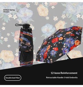 Five-Fold Foldable 6-Rib Vinyl UV Protection Sunscreen Umbrella <b>Plastic</b> Handle Mini <b>Pocket</b> Design for Women's Business Gifts - Product Image 3
