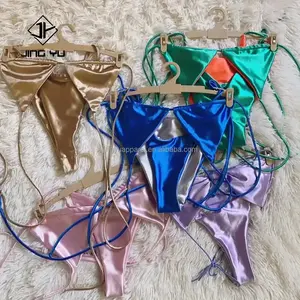 Custom Nieuwe Veterbikini Set Effen Kleur Dameszwemkleding Driehoekige String Badpak Badpakken Voor Dames Oem Service Bikini 'S