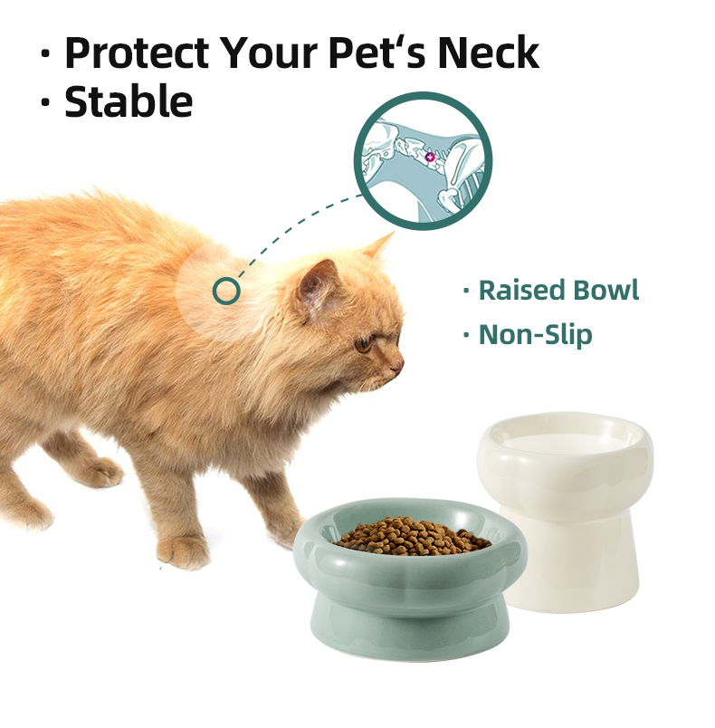 AOMRYOM 32 Oz Ceramic Pet Bowls Set Of 2 With Elevated Metal Stand – 6 Inch, Beige