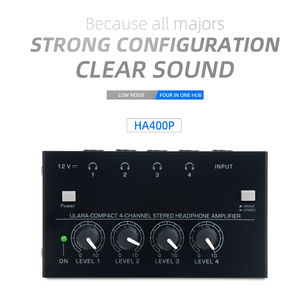 Amplificateur stéréo <span class=keywords><strong>4</strong></span> <span class=keywords><strong>canaux</strong></span> en métal HA400plus Hi-Fi à faible bruit pour casques, idéal pour KTV, mixeurs audio et enregistrements - Product Image 2