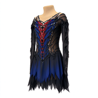 Robe de patinage artistique pour enfants et adultes, noire, bleue, rouge, en maille, à manches longues, avec strass et motif toile d'araignée au dos, pour compétition et spectacle