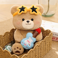 Boneka Beruang Teddy Rockstar Mewah Berbulu Halus Memegang Gitar Kacamata Bintang Bulu Imitasi Mainan Musik Boneka Pabrik Grosir Kustom