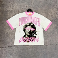 T-shirt Ringer Personnalisé pour Homme, Impression DTG Graphique, Bordure Contrastante, Coton, Coupe Oversize Boxy, Style Décontracté Streetwear, Fabricant OEM ODM