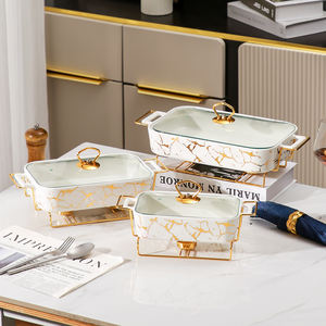 Yurtrain, bandeja de calentamiento rectangular de cerámica duradera de lujo y juego de platos de cazuela con cubierta de vidrio, mantiene la comida caliente, ollas de cocina - Product Image 1