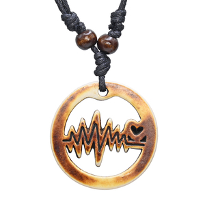 FX032 colgante de corazón de pulsación gargantilla ECG personalizada estilo Tribal Retro collar de hueso de yak amuleto regalo cuerda cadena estilo étnico - Product Image 1