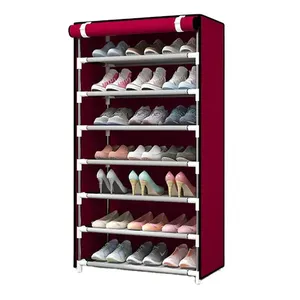 Modern Living Room Foldable Metal Tiers Fabric Shoe Rack Stand Shoe Storage Organizer Cabinet with Cover