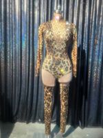 Combinaisons léopard pour femmes Spectacle Vegas Gogo Dancer Cosplay Costume Drag Queen Outfit Stretch Spandex Sexy Singer Stage Wear
