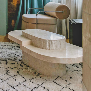 <span class=keywords><strong>Table</strong></span> basse de luxe moderne <span class=keywords><strong>extensible</strong></span> en marbre travertin à colonnes cannelées pour salon, hôtel, appartement, villa, chambre à coucher - Product Image 2