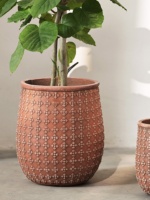Pot de fleurs d'intérieur/extérieur en bois et ciment, motif géométrique vintage nordique, grand modèle, pieds en forme de bec de canard