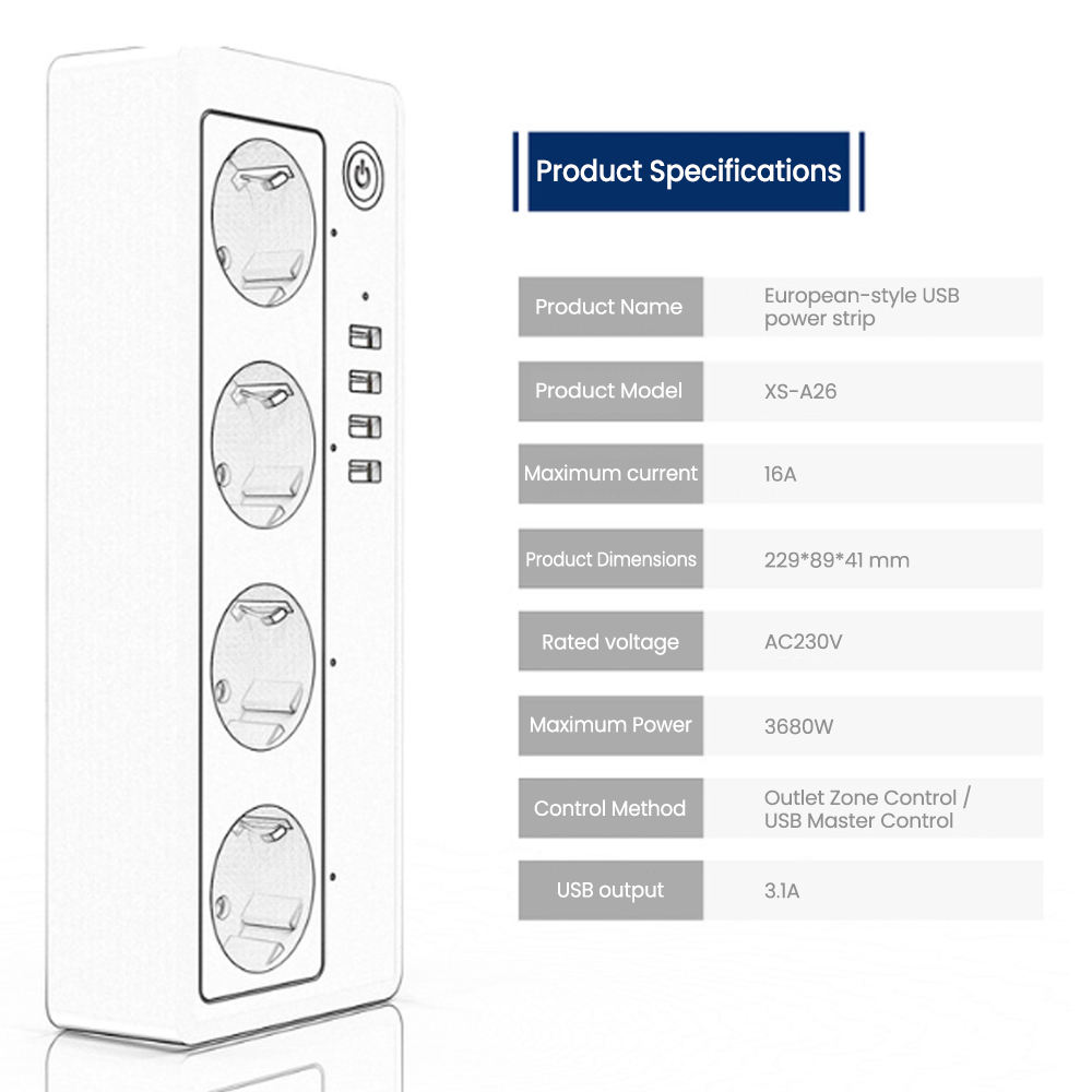 HONPNK Remote Control Mobile Phone Timer Function European Standard Power Strip WiFi Smart Power Strip Tuya Design Smart Socket