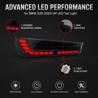 Feux arrière LED noirs fumés modifiés, guide de lumière rouge effet écaille de dragon, feu stop et de recul, montage direct pour BMW G20 2020, pièces de mise à niveau automobile